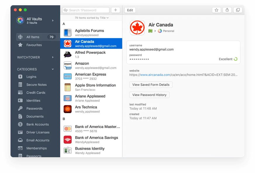 The interface of 1Password