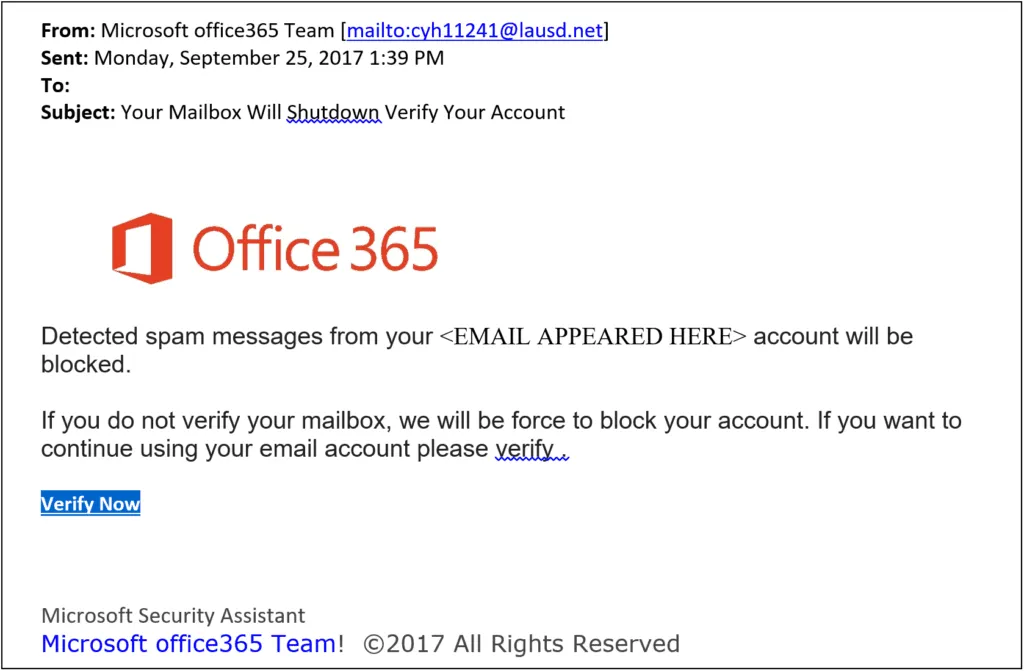 What is phishing? This is an example of a phishing email.