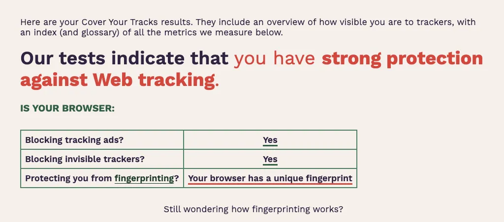 You can check your browser fingerprint at Cover Your Tracks.