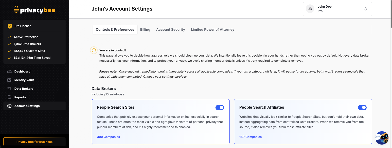 Account Settings - Controls & Preferences Tab