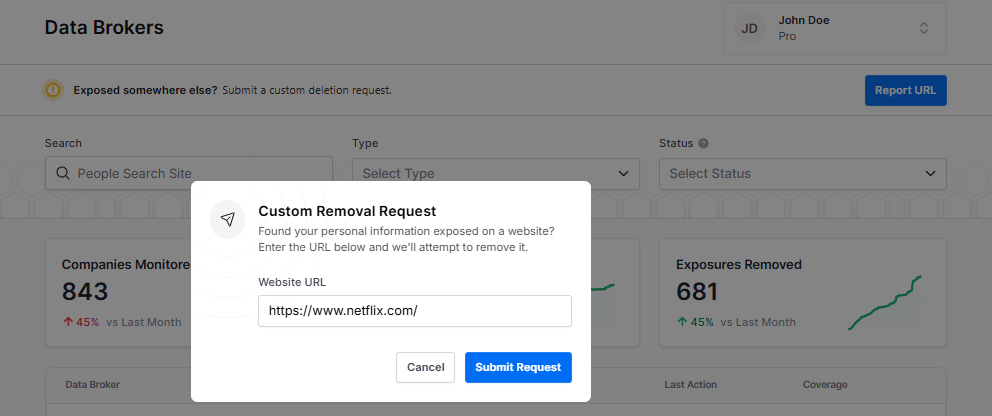 Data Broker Page - Report URL